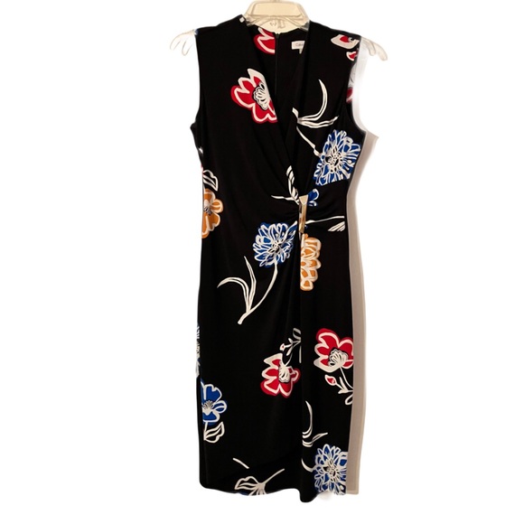 Calvin Klein Sleeveless Dress, Sz. 6, Black w/ Flower Print, Faux Wrap Dress - Picture 1 of 14